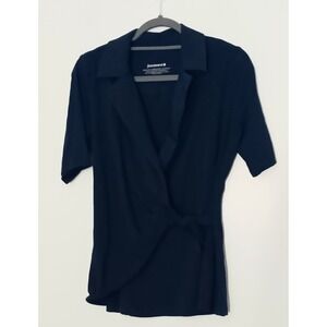Betabrand Top Women's Size XS Blue Notch Collar Wrap Tie Blouse Pullover NEW